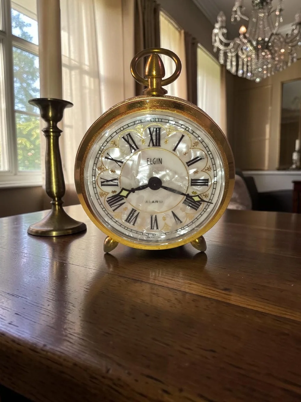 Vintage Elgin Germany Mother of Pearl Alarm Clock Working | Hollywood Regency